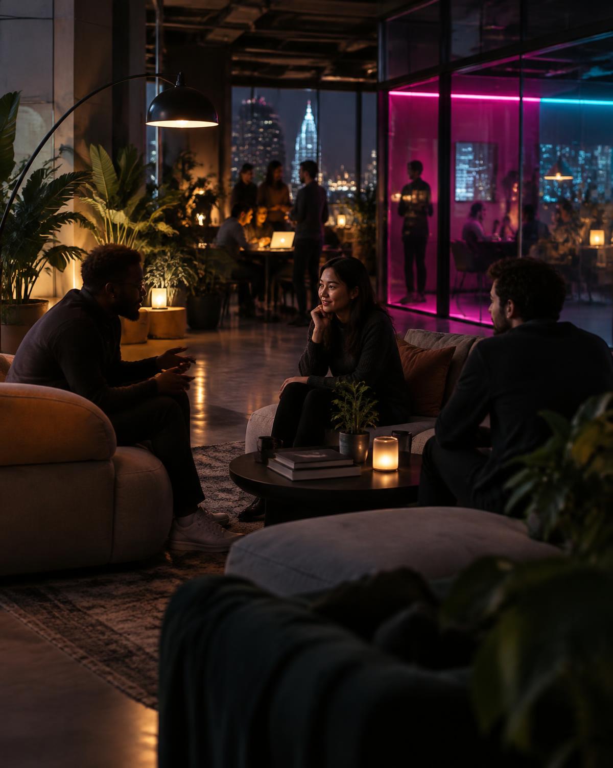 Community lounge in the evening